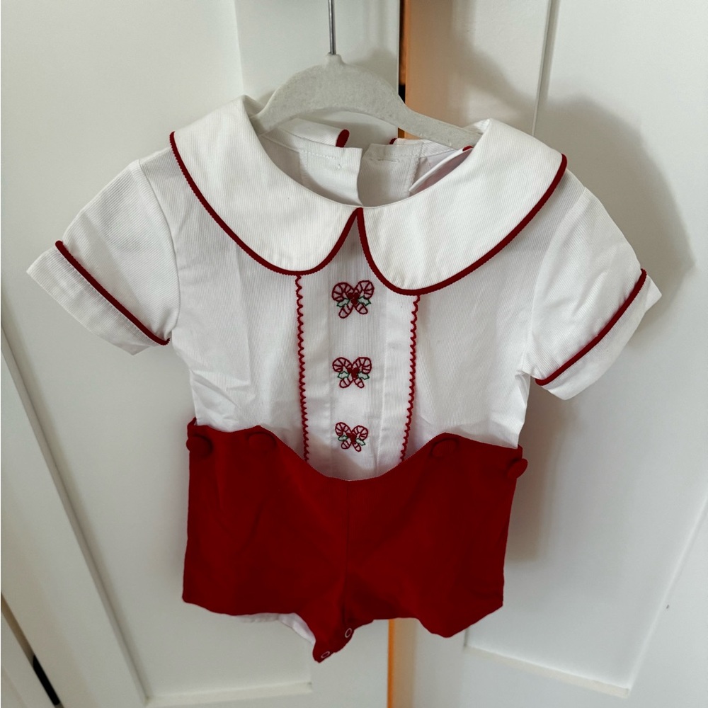 NWOT Shrimp & Grits Kids Candy Cane Shortall
